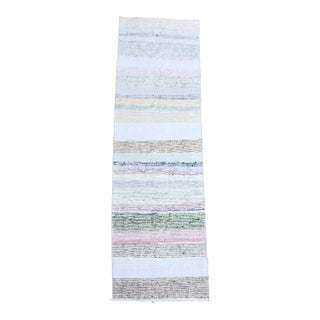 1970s Vintage Handmade Wool Cotton Cream Runner Rug For Sale