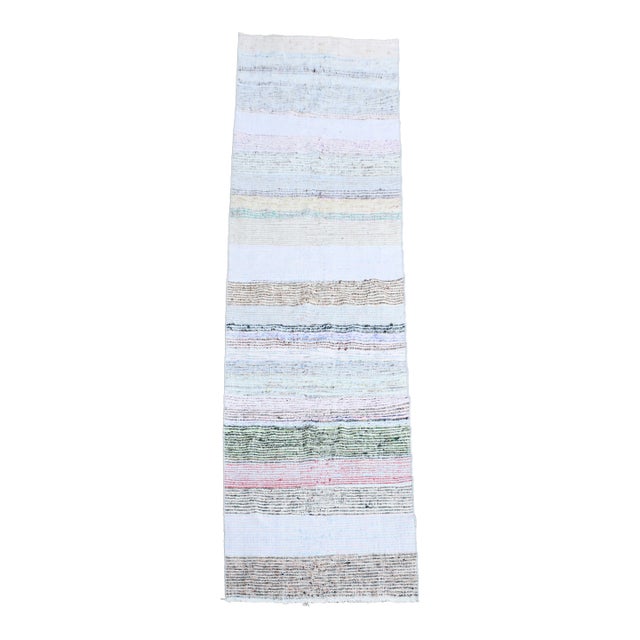 1970s Vintage Handmade Wool Cotton Cream Runner Rug For Sale