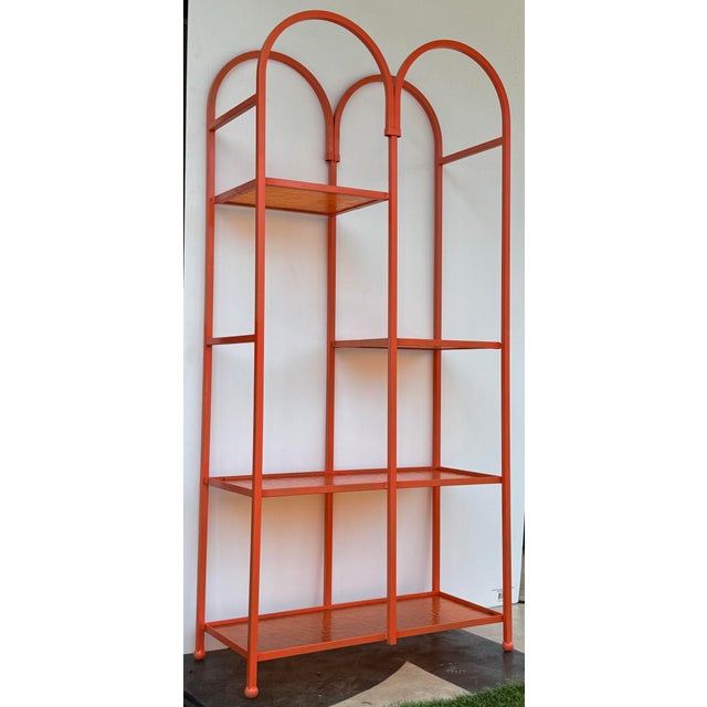 Arthur Umanoff Vintage Iron Arched Orange Shelving Unit Etagere For Sale - Image 4 of 4