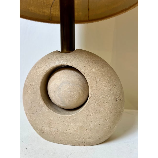Vintage Travertine Table Lamp, Italy, 1960s, in Good conditions. Designed 1960 to 1969 European Plug (up to 250V).The...