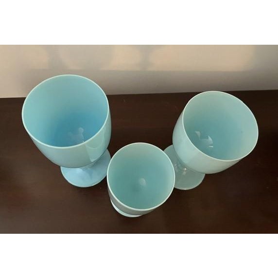 Glass 1930s Assorted Blue Opaline Goblets - Set of 3 For Sale - Image 7 of 7