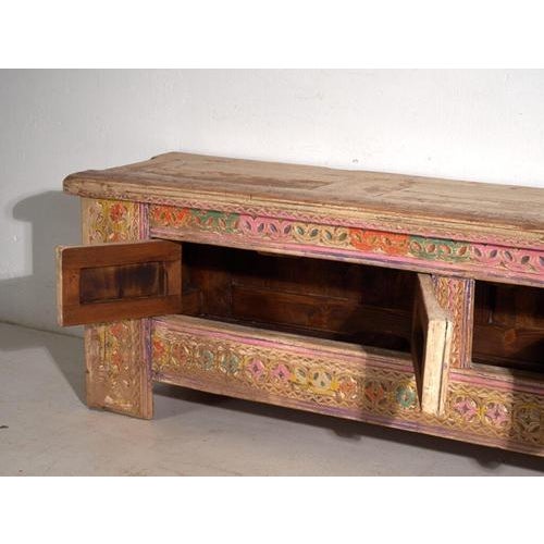 Low Antique Carved Pine Sideboard with Drawers, Xinjiang, China, 1900 For Sale - Image 10 of 14