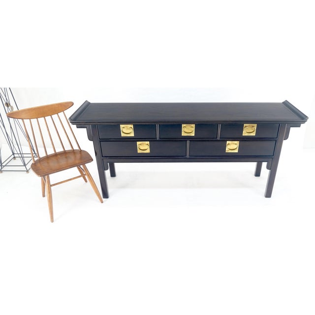 Black Black Lacquer Asian Inspired Horse Shoe Handles 5 Drawers Rolled Edges Sideboard For Sale - Image 8 of 18