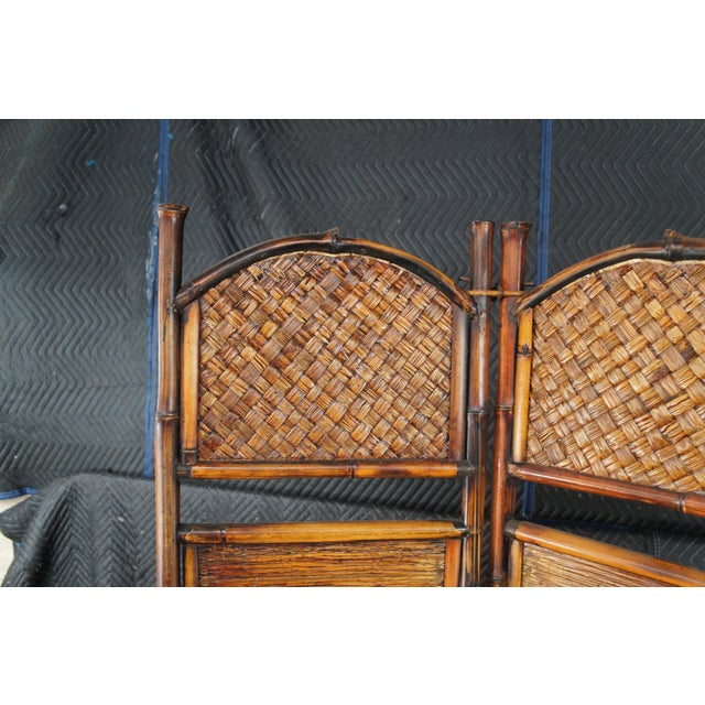 British Colonial Style Bamboo & Rattan 3 Panel Room Divider Screen Boho Chic For Sale - Image 4 of 11