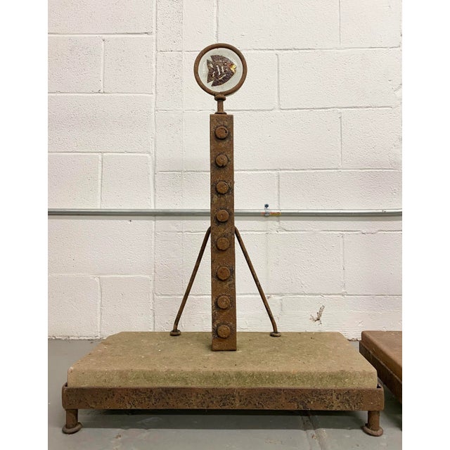 Sculptural Rustic Concrete + Steel Andirons, a Pair (Mexico) For Sale - Image 4 of 13