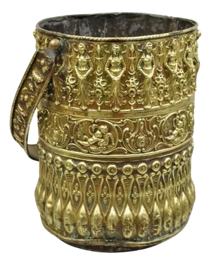 Antique French Renaissance Figural Brass Repousse Fireplace Coal Scuttle Bucket