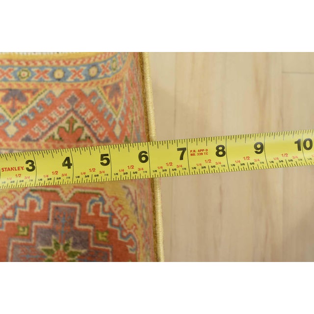 Kazak Rug 2’8” X 4′ Gold Wool Tribal Hand-Knotted Oriental Carpet For Sale - Image 9 of 10