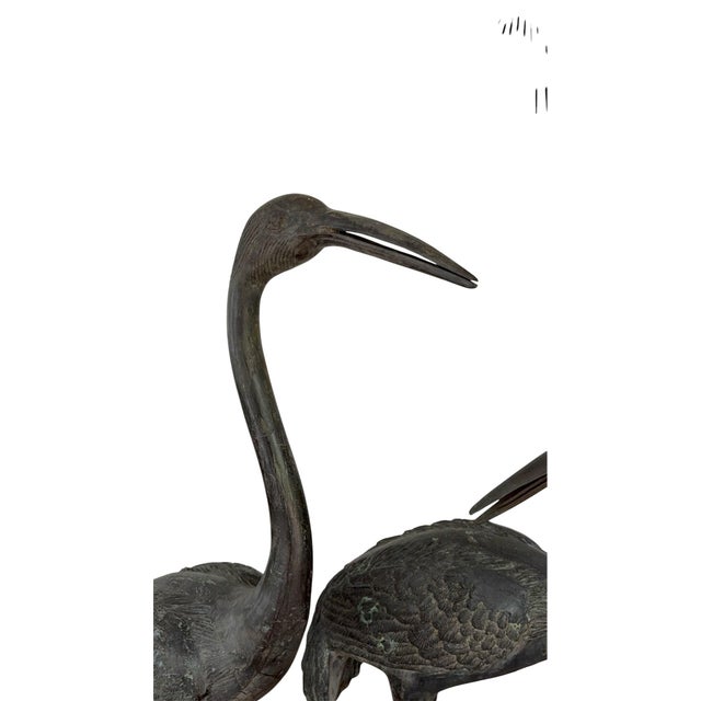 A Pair of Vintage Bronze Crane Garden Sculptures For Sale - Image 11 of 12