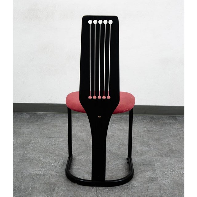 1970s Pair of 1970s Mid Century Danish Modern Dining Chairs 2 Post Modern Black Memphis Ebonized For Sale - Image 5 of 12