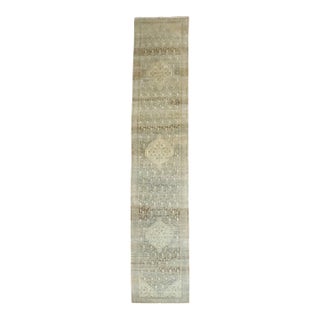 Antique Zabihi Collection Long Gray Green Persian Malayer Runner - 3'7" x 20' For Sale