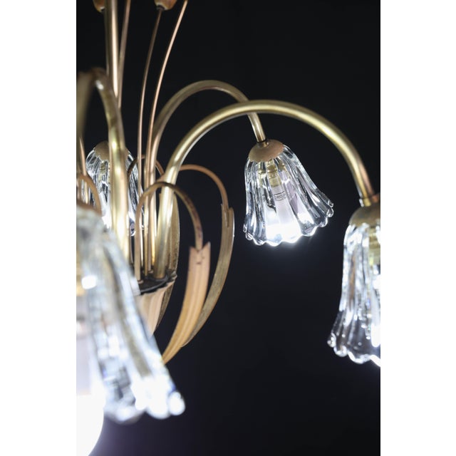 1950 Art Decò Murano Glass and Brass Chandelier, 6 Light For Sale - Image 18 of 18