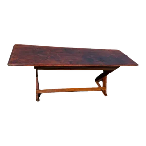 19th Century Antique Country Farmhouse Style X Base Oak Dining Trestle Table.
