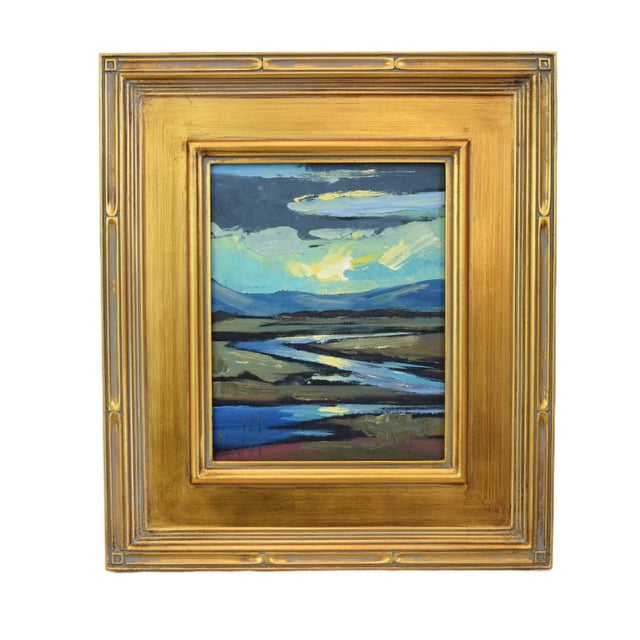 Wood Listed Artist William Hawkins Majestic Landscape Oil Painting Including the Antiqued Gold Wood Frame For Sale - Image 7 of 7
