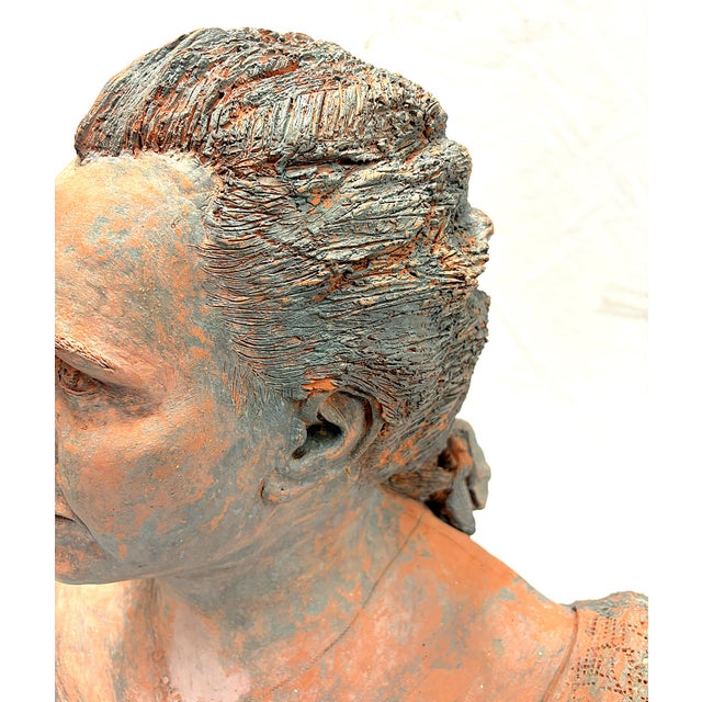 Vintage Signed Original Terra Cotta Bust Sculpture C1991 For Sale - Image 16 of 18