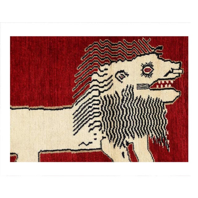 This Persian Qashqai Lion carpet measures 3' x 3'11" and features a Kashkouli style weave. Highlighting the powerful...