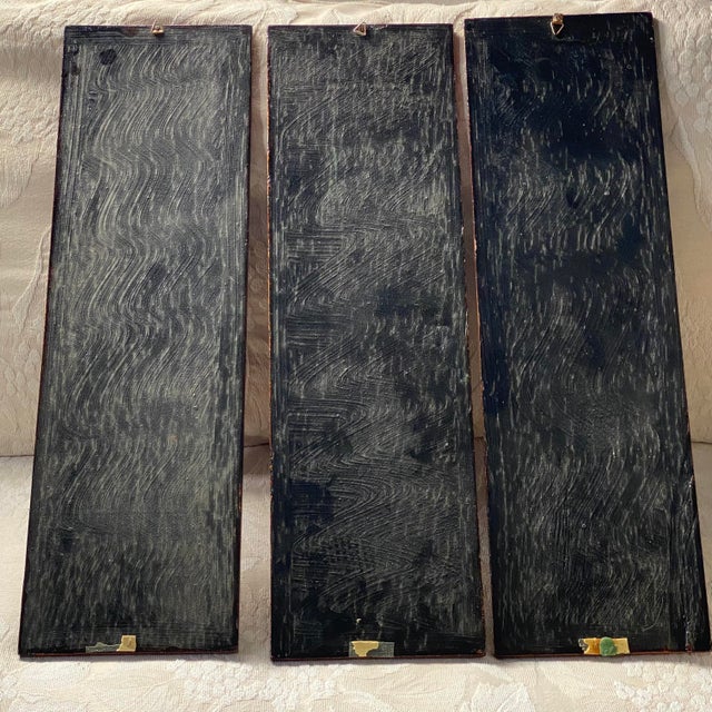 Set of 3 Vintage 1940s Chinoiserie Brass and Mop Inlaid Birds Flowers Panels For Sale - Image 10 of 11