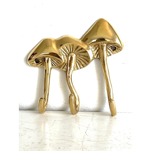 Metal Brass Mushrooms Triple Wall Hook For Sale - Image 7 of 7
