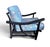 Rattan/bamboo lounge chair with new foo dog chinoiserie upholstery. In the manner of Ficks Reed, this stylish chair works...