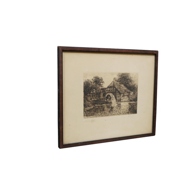 Realism Antique Emy Rogge Signed German Water Mill Landscape Etching 12" For Sale - Image 3 of 10