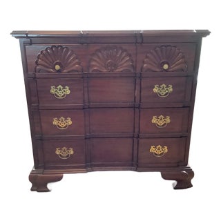 Antique Solid Cherry Chippendale Block Front Shell Carved Chest For Sale