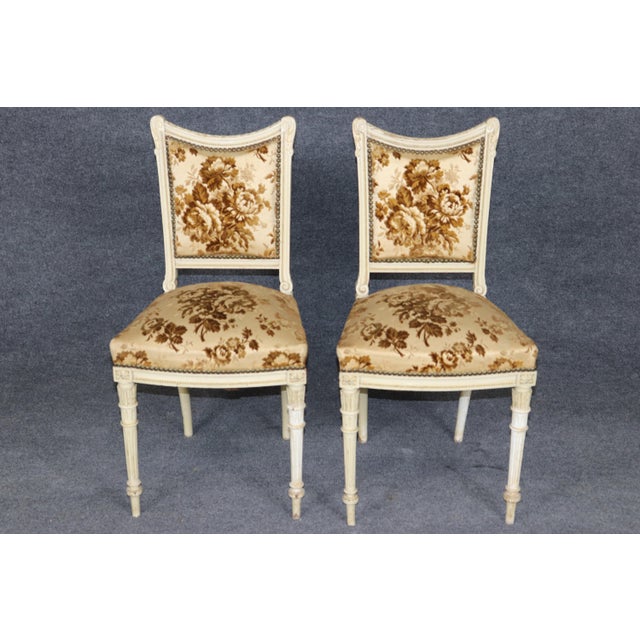 Late 19th Century 19th C Pair Louis XVI Style Paint Decorated French Side Chairs For Sale - Image 5 of 12