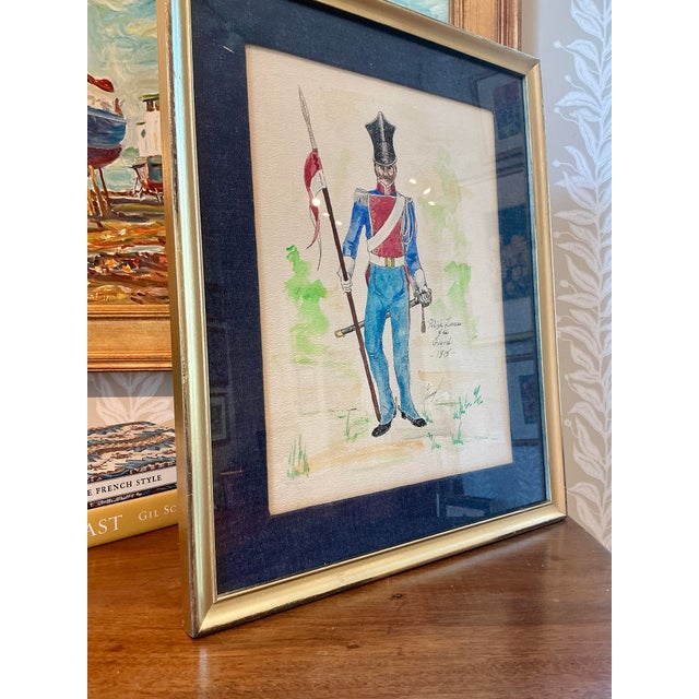 19th Century French and Polish Solider Portrait Watercolor Paintings in Gold Frame - a Pair For Sale - Image 10 of 10
