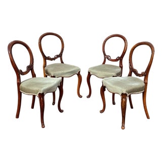 Victorian Walnut Balloon Back Dining Chairs, Set of 4 For Sale