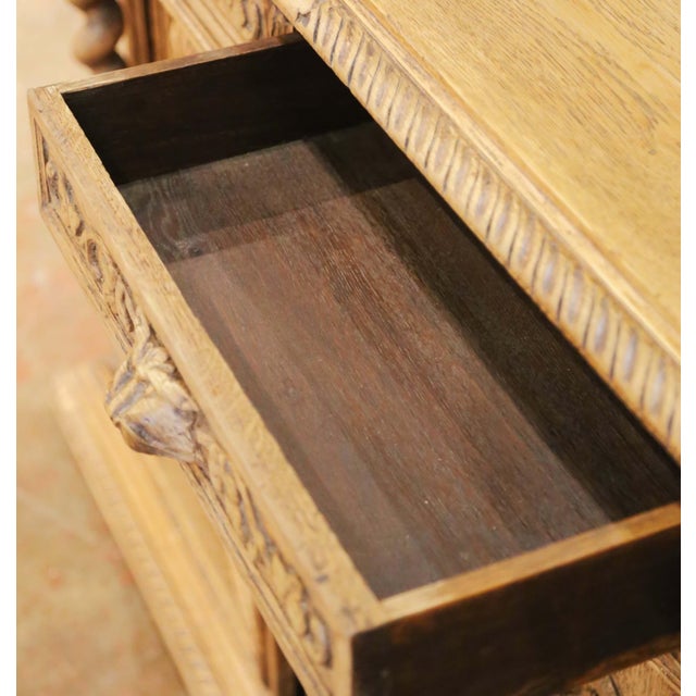 19th Century French Henri II Bleached Oak Buffet With Carved Harvest Motifs For Sale - Image 11 of 17