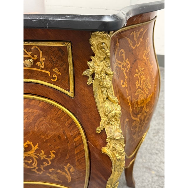 Louis XV Style Bombe Marquetry Commode, Vintage For Sale - Image 10 of 12