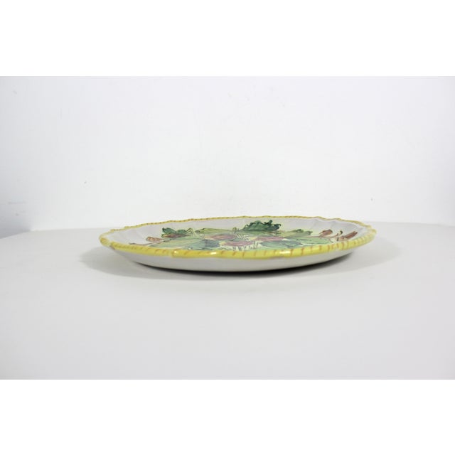 Vintage hand painted strawberry fruit large ceramic plate with a scalloped edge and yellow rope detail. This is in very...