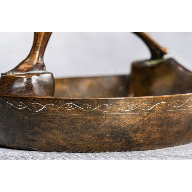 Art Deco Antique Bronze Artist Signed Nude Female Form Sculpture Statue Bowl Catchall Dish For Sale - Image 14 of 17