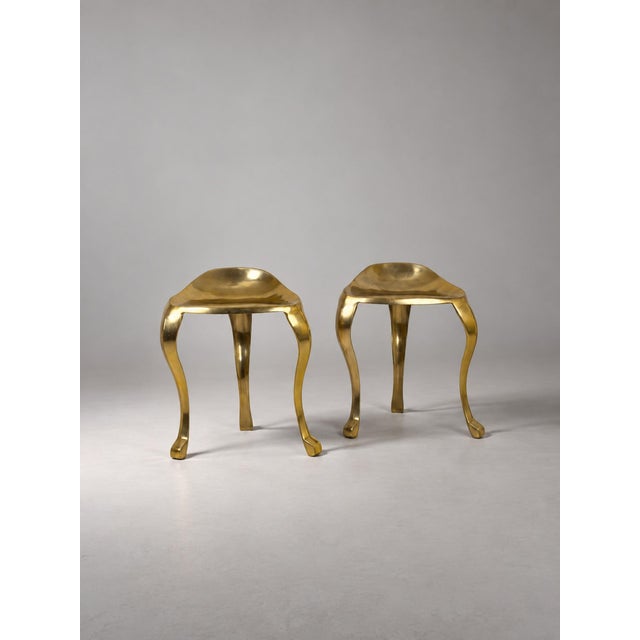 Hollywood Regency Style Sculptural Brass Stool, 1970s, Set of 2 For Sale - Image 6 of 6