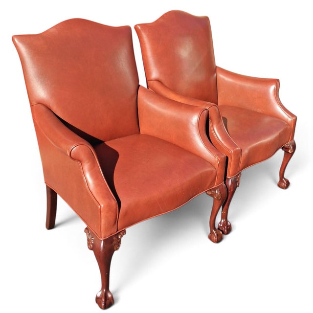1980s Commanding Presence & Timeless Artistry: A Pair of Charles Stewart Company Shield-Back Leather Armchairs. For Sale - Image 11 of 12