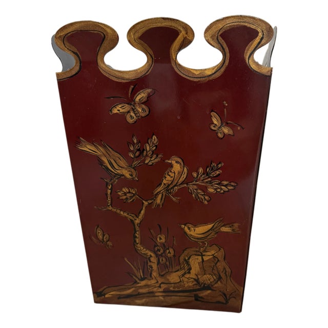 Golfar and Hughes London Tole Chinoiserie Wastebasket For Sale