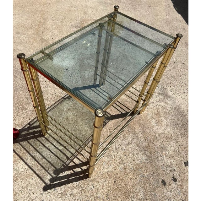 Postmodern 1970s Brass Faux Bamboo Nested Glass Tables - Set of 3 For Sale - Image 3 of 4