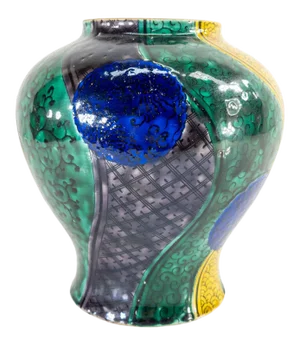 Green and Yellow Japanese Kutani Vase