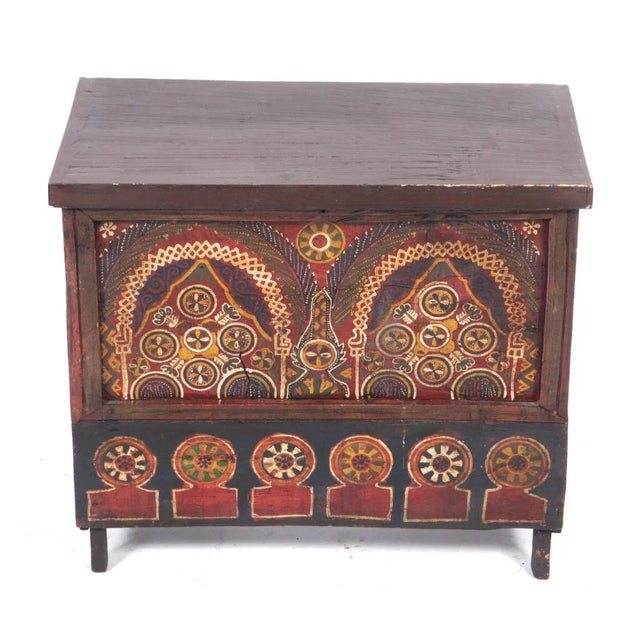 Mid 19th Century Mid 19th Century Moroccan Painted Wooden Chest For Sale - Image 5 of 5