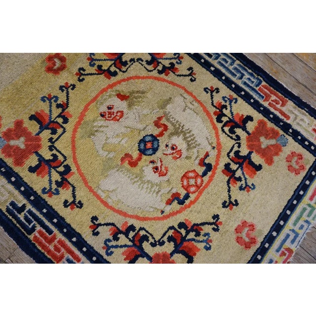 1880s Yellow Foo Dog Medallion Antique Chinese Ningxia Runner Carpet 2'4" X 7'2" Knotted Wool Rug For Sale In New York - Image 6 of 10