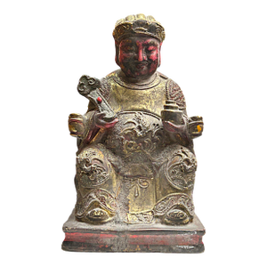 Vintage Chinese Wooden Carved Home Guardian Fortune Deity Figure