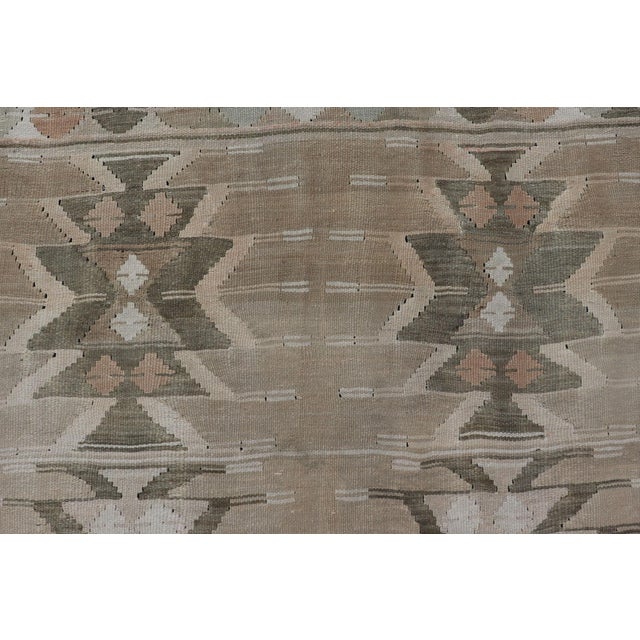 Bold Medallion Design Turkish Flat Weave Kilim Rug With Earthy Tones and Green For Sale - Image 9 of 12