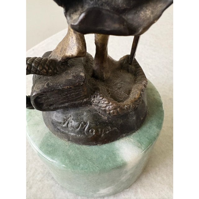 Early 20th Century Art Deco Bronze Statue of Lady Justice Mounted on Green Marble Base, Signed by Artist Alois Mayer For Sale In New York - Image 6 of 6