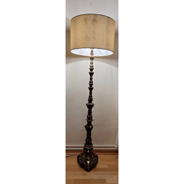 1960s Vintage Floor Lamp with Brass Base and Fabric Shade from Lamplove, 1960s For Sale - Image 5 of 9