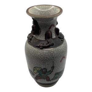 Vintage Chinese Nanking Crackle Baluster Warrior Vase