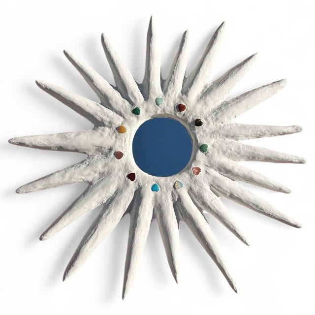 Not Yet Made - Made To Order Handmade Plaster Sunburst Mirror With Multicolor Heart Crystal Gemstone Embellishments by Mb Maison For Sale - Image 5 of 11