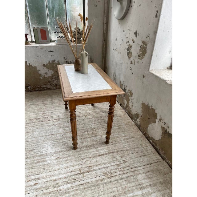 Antique Bistro Table in Walnut and Marble, 1890 For Sale - Image 5 of 18