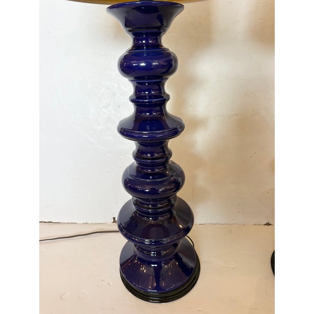Mid-Century Modern 1960s Mid Century Modern Blue Sculpted Table Lamps - Pair For Sale - Image 3 of 4