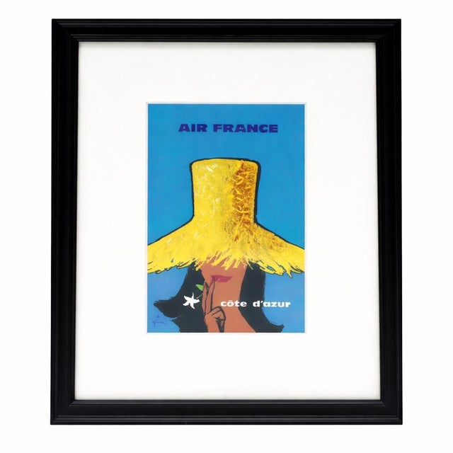 Blue Vintage Air France Côte D’Azur Framed Postcard French Riviera Travel Art For Sale - Image 8 of 9