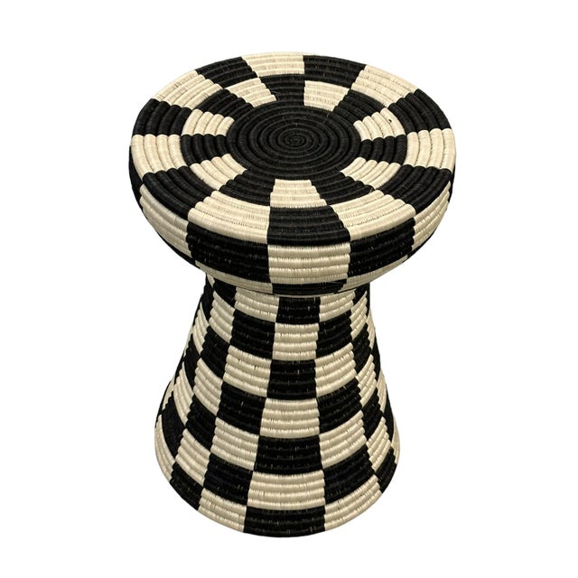 African African Natural Woven Seagrass Side Table Black For Sale - Image 3 of 4