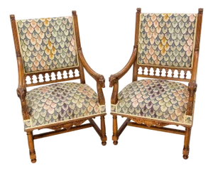 Louis XIII French Open Armchairs with Goat and Lion Heads, 1900, Set of 2