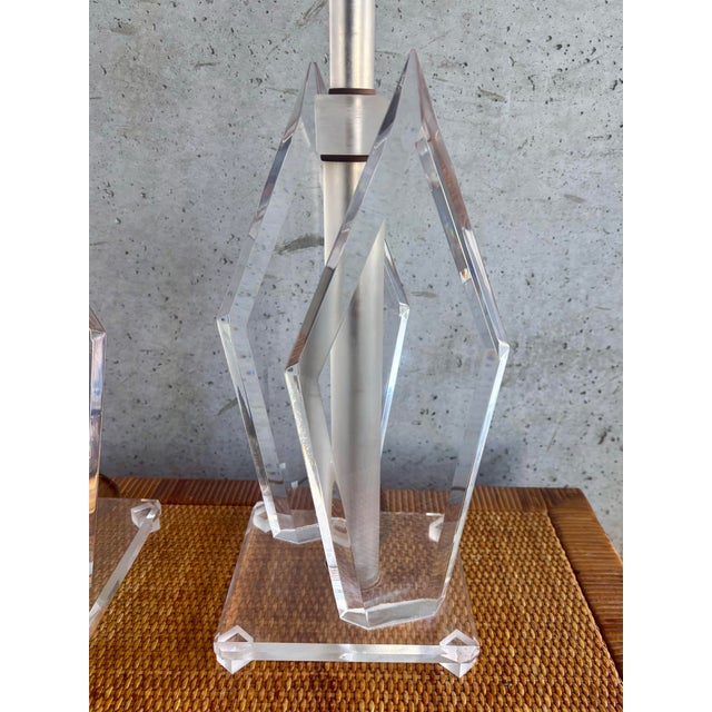 1970s Vintage 1970s Sculptural Lucite Lamps Pair - Mid Century Modern For Sale - Image 5 of 8